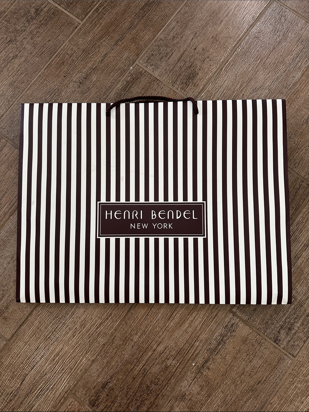 Henri Bendel Brown and White Striped Retail Tote